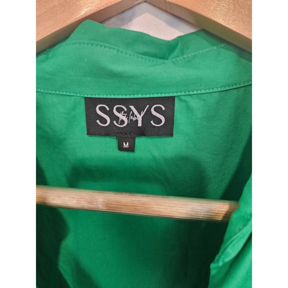 SSYS The Label Green Ruffle Butterfly Sleeve Cotton Poplin Mini Dress Tunic M - Picture 3 of 7